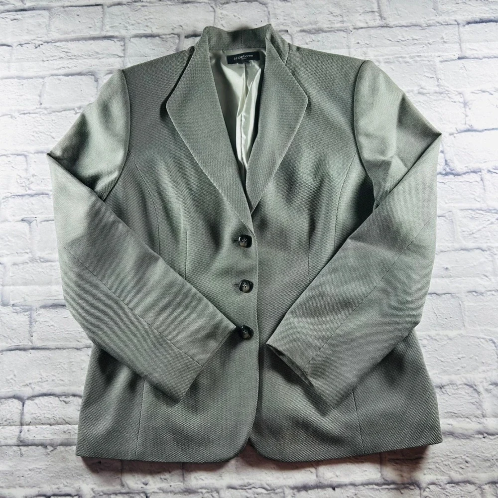 Liz Claiborne Suits Womens 16 Grey 3 Button Textured Blazer Professional Career